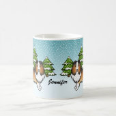 Sheltie Cartoon Dog im Winter & Name Kaffeetasse (Mittel)