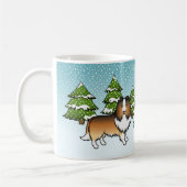 Sheltie Cartoon Dog im Winter & Name Kaffeetasse (Links)
