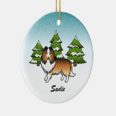 Sheltie Cartoon Dog im Winter & Name Keramik Ornament (Rechts)