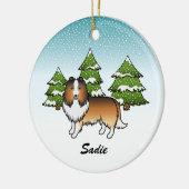 Sheltie Cartoon Dog im Winter & Name Keramik Ornament (Links)