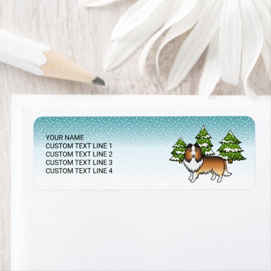 Sheltie Cartoon Dog im Winter & Text (Insitu)