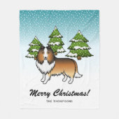 Sheltie Cartoon Dog im Winter & Text Fleecedecke (Vorderseite)