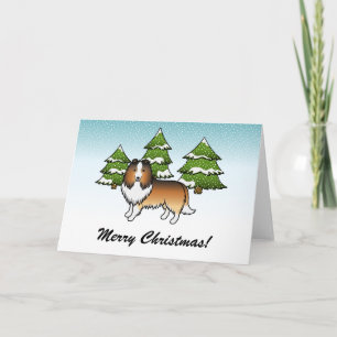 Sheltie Cartoon Dog im Winter & Text Karte