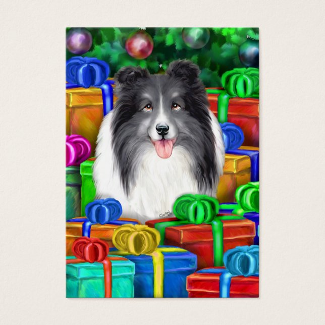 Sheltie Christmas Bi Blk Flat Cards (Vorderseite)
