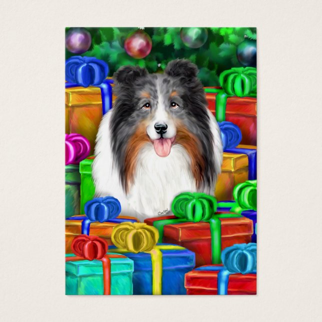 Sheltie Christmas Blue Merle Flachkarten (Vorderseite)