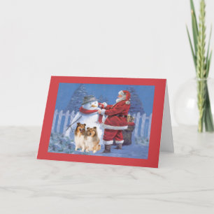 Sheltie Christmas Card Santa und Snowman Feiertagskarte