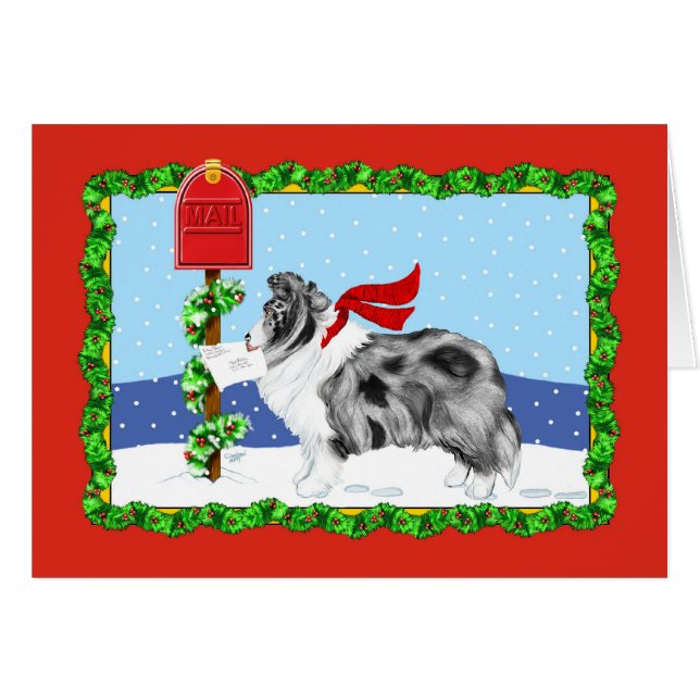 Sheltie Christmas Mail Bi Blue (Vorderseite (Horizontal))