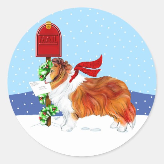Sheltie Christmas Mail Sable Runder Aufkleber (Vorderseite)