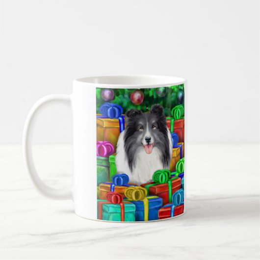 Sheltie Christmas Open Geschenke Bi Black Kaffeetasse (Links)