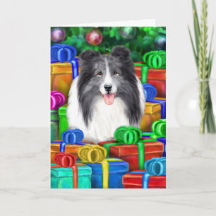 Sheltie Christmas Open Geschenke Bi Blue Feiertagskarte