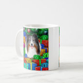 Sheltie Christmas Open Geschenke Blue Merle Kaffeetasse (Vorderseite Links)