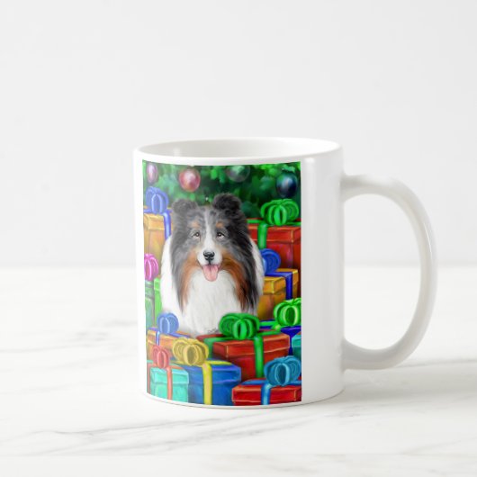 Sheltie Christmas Open Geschenke Blue Merle Kaffeetasse (Rechts)