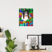 Sheltie Christmas Open Geschenke Blue Merle Poster (Heimbüro)
