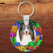 Sheltie Christmas Open Geschenke Blue Merle Schlüsselanhänger (Vorderseite)
