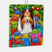 Sheltie Christmas Open Geschenke Keramikornament (Rechts)