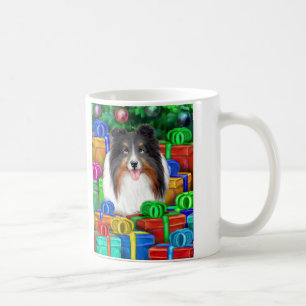 Sheltie Christmas Open Geschenke Tri Color Kaffeetasse