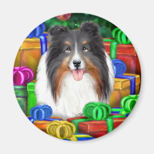 Sheltie Christmas Open Geschenke Tri Color Magnet