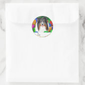 Sheltie Christmas Open Geschenke Tri Farbe Geschen Runder Aufkleber (Tasche)