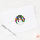 Sheltie Christmas Open Geschenke Tri Farbe Geschen Runder Aufkleber (Umschlag)