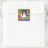 Sheltie Christmas Open Geschenke Tri Farbe Quadratischer Aufkleber (Tasche)