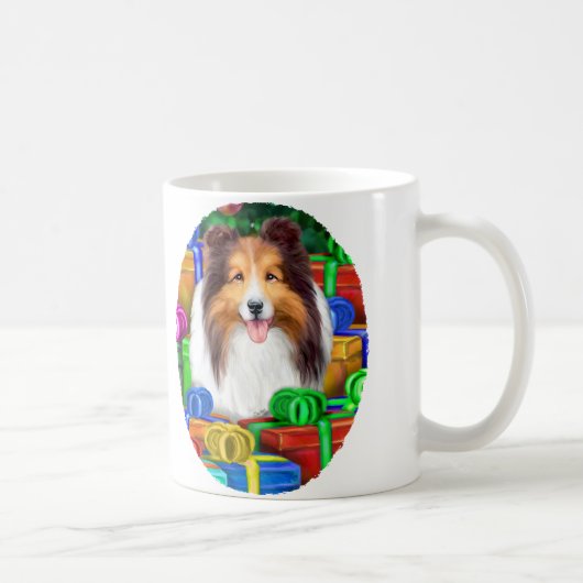Sheltie Christmas Open Geschenke Verkauf Kaffeetasse (Rechts)