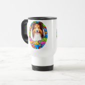 Sheltie Christmas Open Geschenke Verkauf Reisebecher (Vorderseite Links)