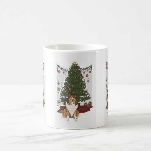 Sheltie & Christmas tree Kaffeetasse (Mittel)