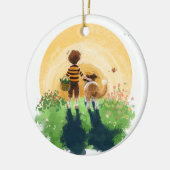 Sheltie Dog and Boy Walk in Sunset Keramik Ornament (Links)