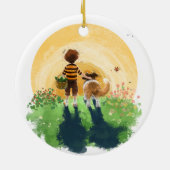 Sheltie Dog and Boy Walk in Sunset Keramik Ornament (Hinten)