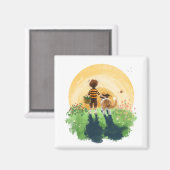 Sheltie Dog and Boy Walk in Sunset Magnet (Vorderseite/Rückseite)