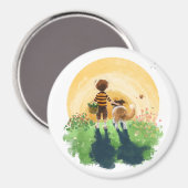Sheltie Dog and Boy Walk in Sunset Magnet (Vorderseite/Rückseite)