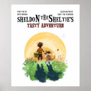Sheltie Dog and Boy Walk in Sunset Poster