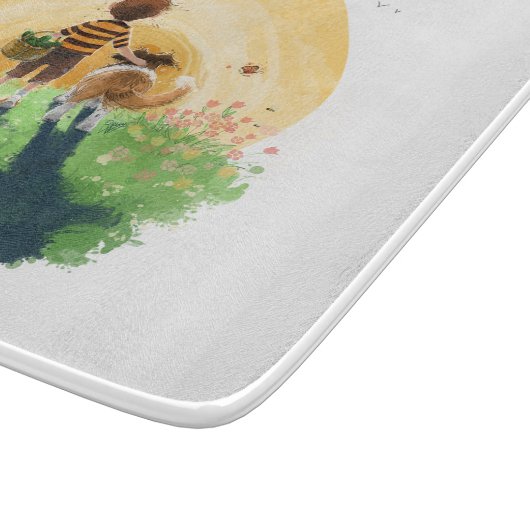 Sheltie Dog and Boy Walk in Sunset Schneidebrett (Ecke)