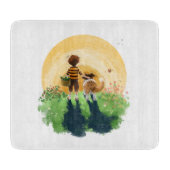 Sheltie Dog and Boy Walk in Sunset Schneidebrett (Vorderseite)