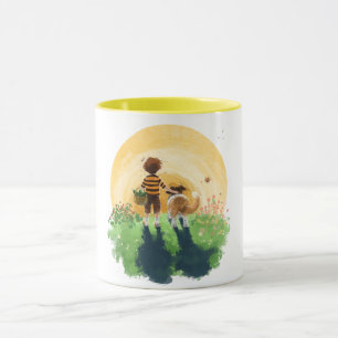 Sheltie Dog and Boy Walk in Sunset Tasse