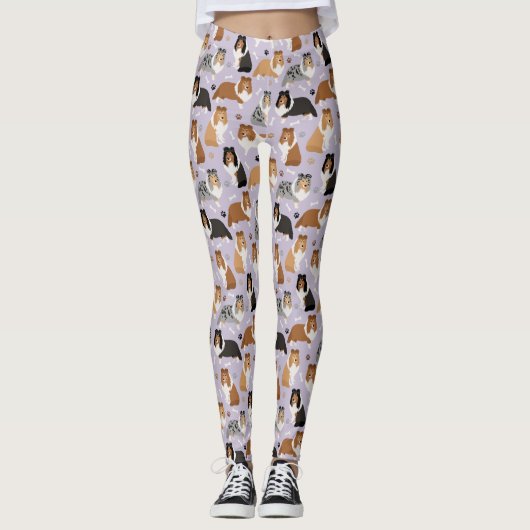 Sheltie Dog Bones and Paws Leggings (Vorderseite)