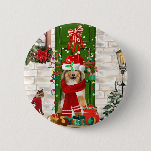 Sheltie Dog Christmas Button (Vorderseite)