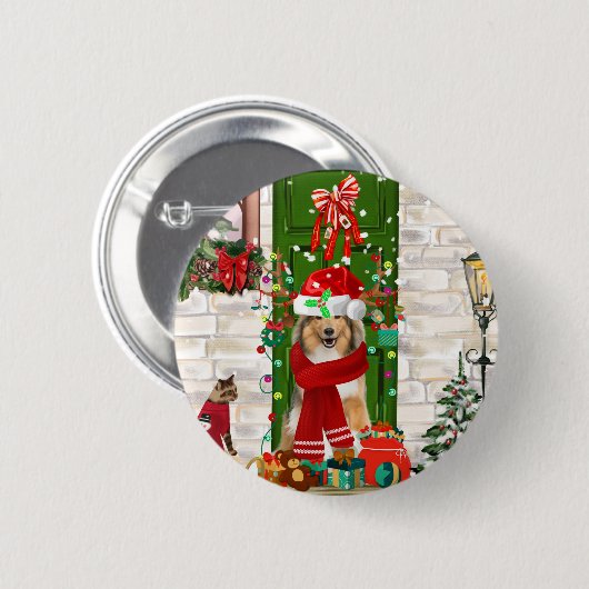 Sheltie Dog Christmas Button (Vorne & Hinten)