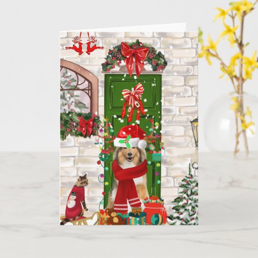 Sheltie Dog Christmas Karte (Gelbe Blume)