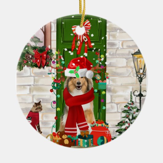 Sheltie Dog Christmas Keramik Ornament (Vorne)