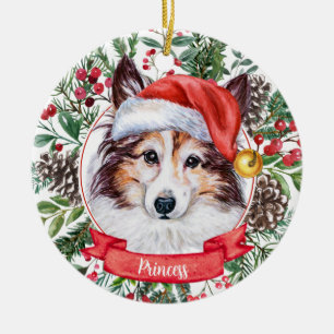 Sheltie Dog Custom Weihnachtsmannmütze Weihnachtss Keramik Ornament