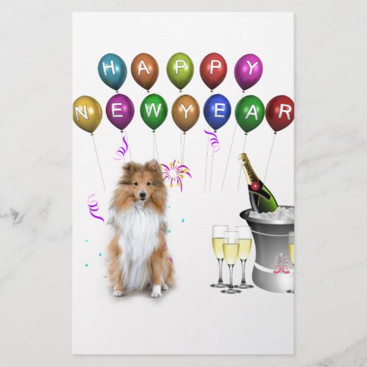 Sheltie Dog Happy New Year Briefpapier (Vorderseite)