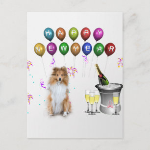 Sheltie Dog Happy New Year Feiertagspostkarte