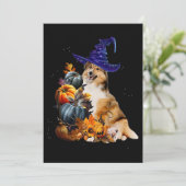 Sheltie Dog Hexe und Pumpkins Halloween Thanksgiv Einladung (Stehend Vorderseite)