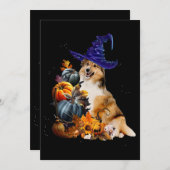 Sheltie Dog Hexe und Pumpkins Halloween Thanksgiv Einladung (Vorne/Hinten)