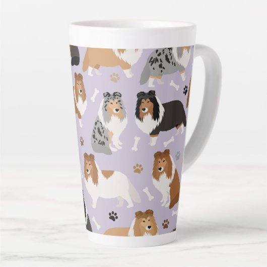 Sheltie Dog Knochen und Paws Latte Tasse (Rechte Ecke)