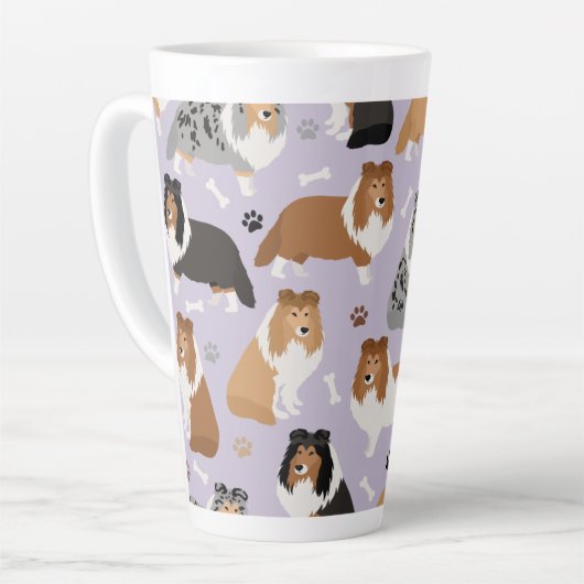 Sheltie Dog Knochen und Paws Latte Tasse (Linke Ecke)