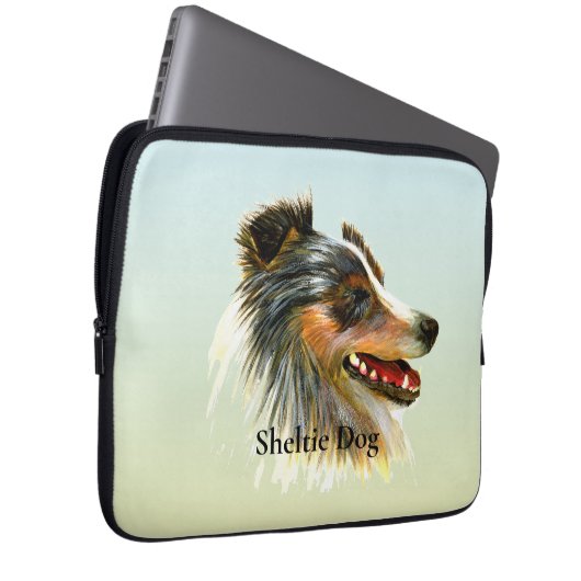 Sheltie Dog Pet Aquarellmalerei Laptopschutzhülle (Vorne Rechts)