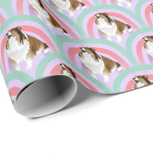 Sheltie Dog Rainbow Lila Geburtstag Geschenkpapier (Rolleneckpunkt)