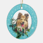 Sheltie Dog Snowflake Blue Frame Holiday Bouquet Keramik Ornament (Links)